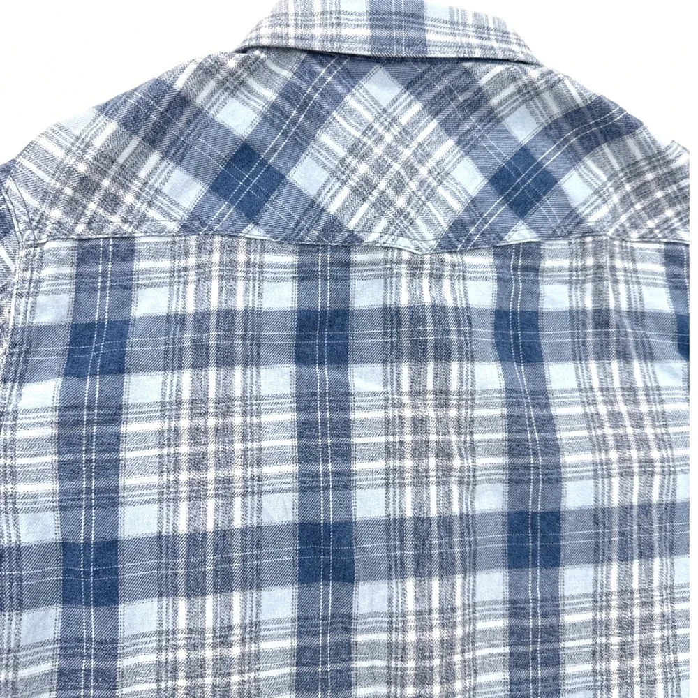 Desert Son Flag & Anthem Mens Western Shirt L Blue Plaid Pearl Snap Short Sleeve